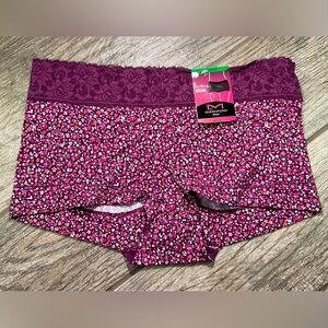 New Maidenform Cotton & Lace Boyshort Panties Size S/5 or L/7 Burgundy Design